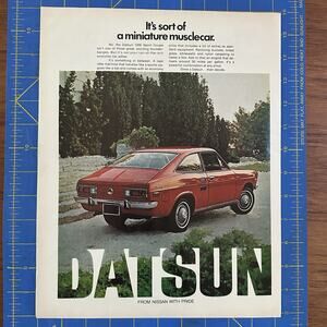 Datsun 1200 Sport Coupe 1972 Vtg Print Ad Miniature Muscle Car Nissan